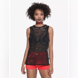 Hot Topic Tripp NYC Black Mesh Skulls Tank Top Grunge Whimsigoth